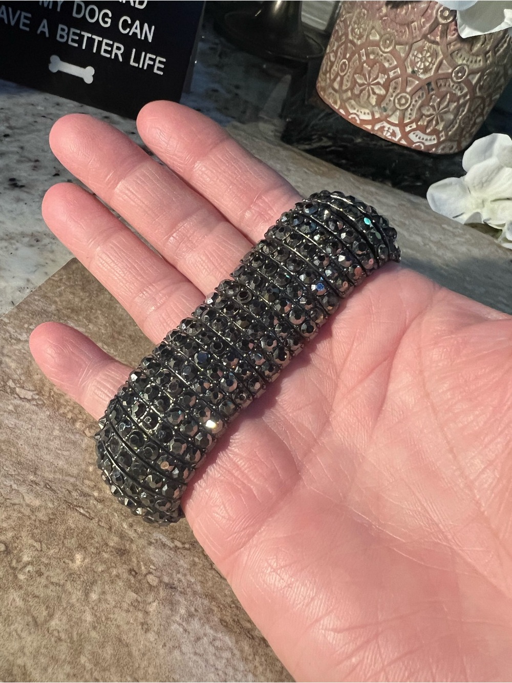 Vintage Black Crystal Stretch Bracelet